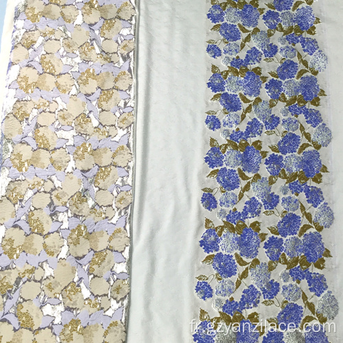 Tissu Jacquard Brocard à fleurs bleu marine